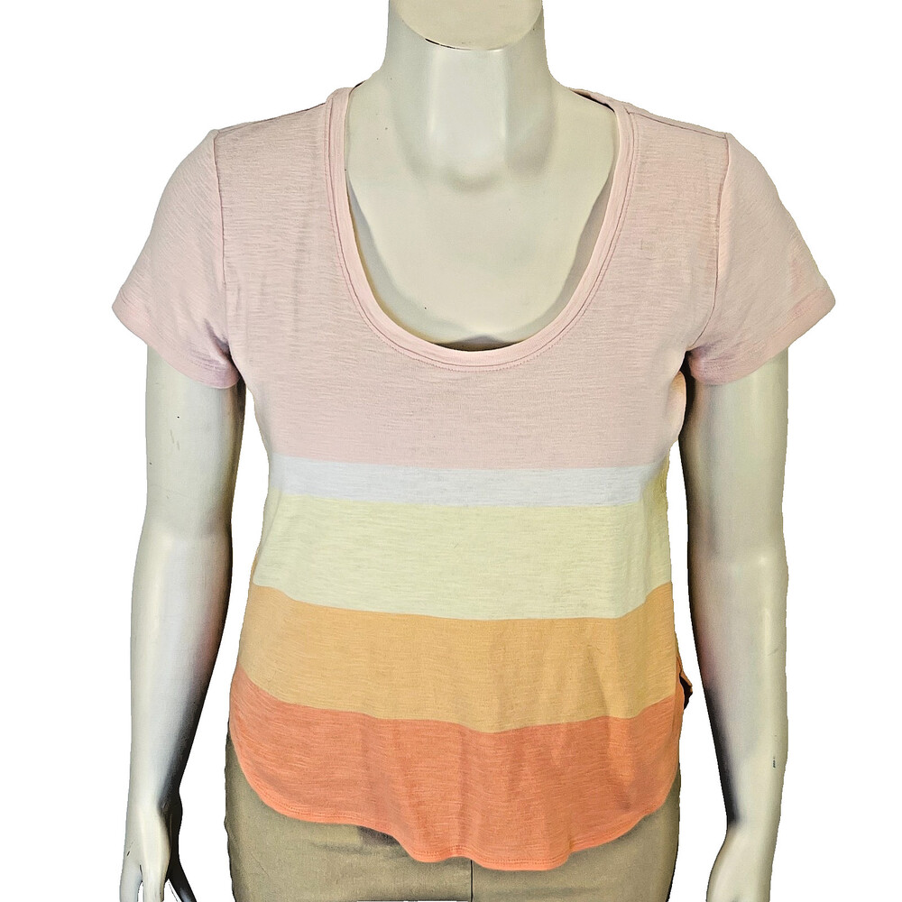 Tommy Bahama Tee Shirt Womens M Wide Stripe Sherbert Colorblock Scoop Neck